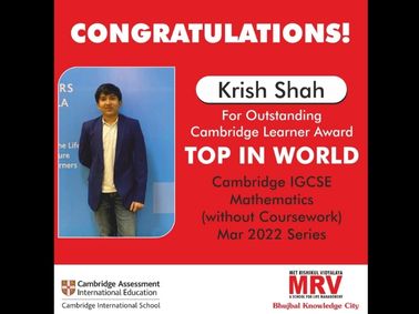 MRV Student receives Cambridge Outstanding Learner Award for the March 2022 Series.